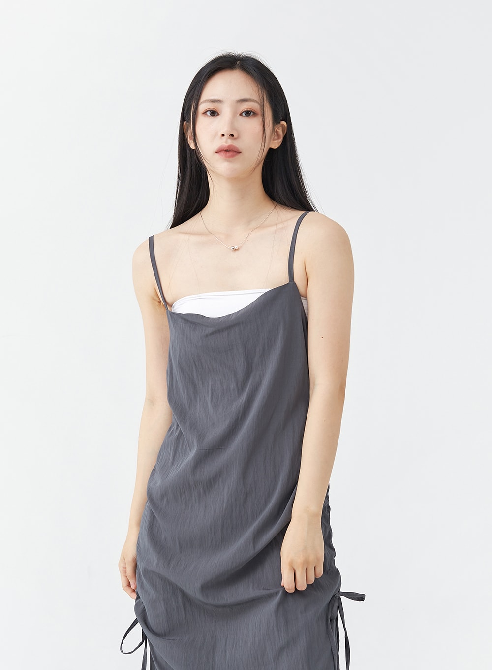 Side Shirring Sleeveless Strap Maxi Dress OG12