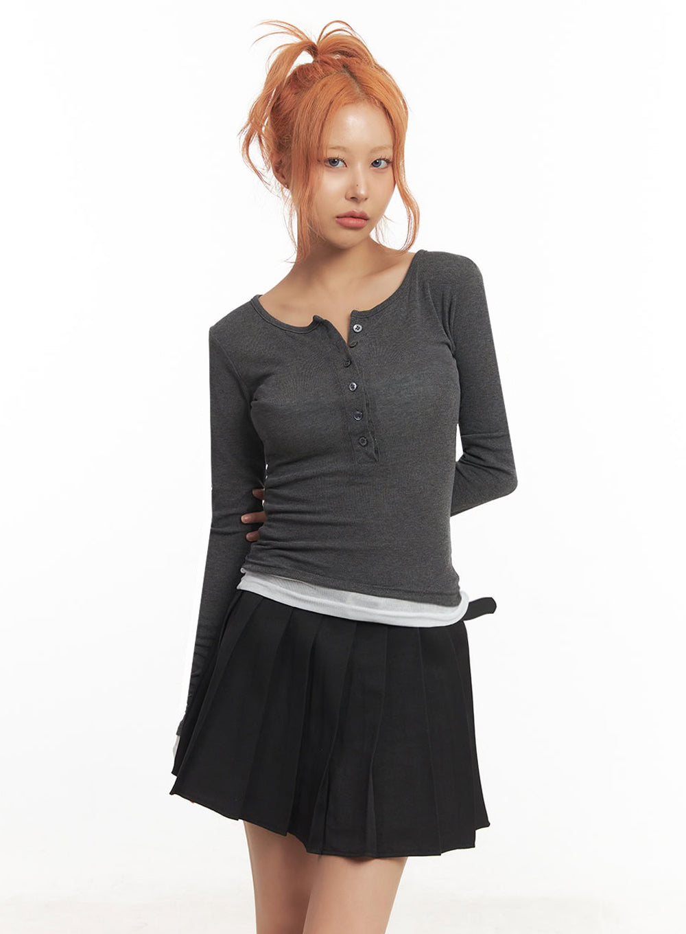 Henley Layered Long Sleeve Top IA515