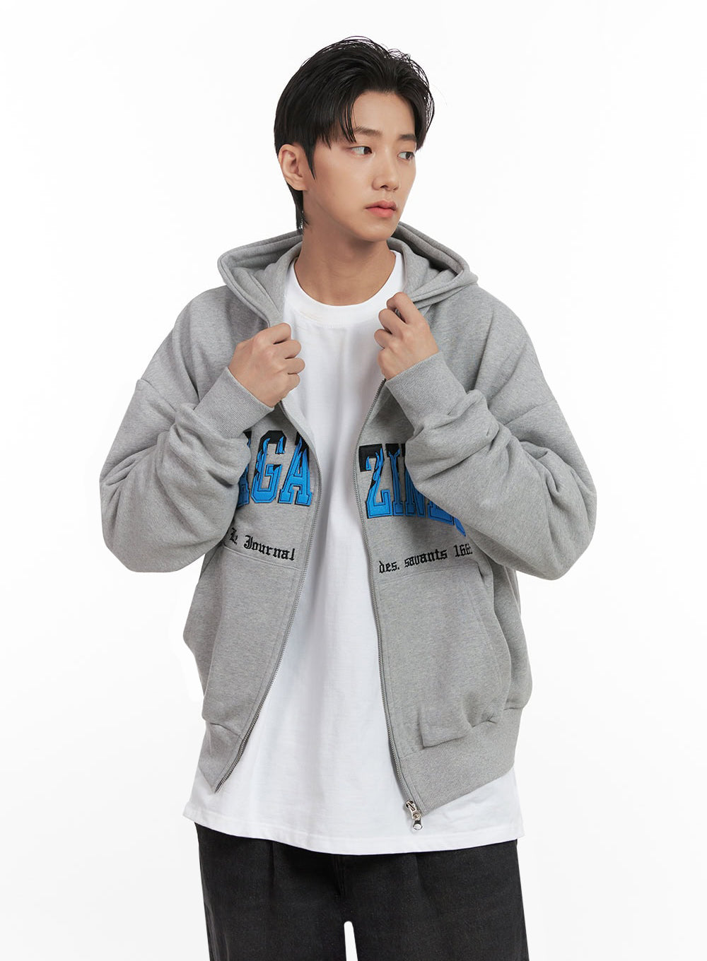 Men's Embroidered Double Zip Hoodie ID406