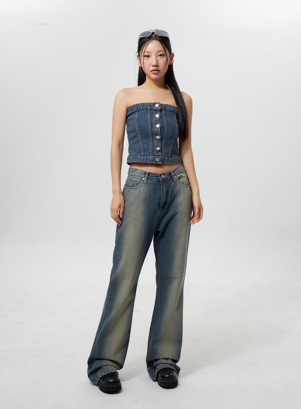 Denim Button Tube Top CY323
