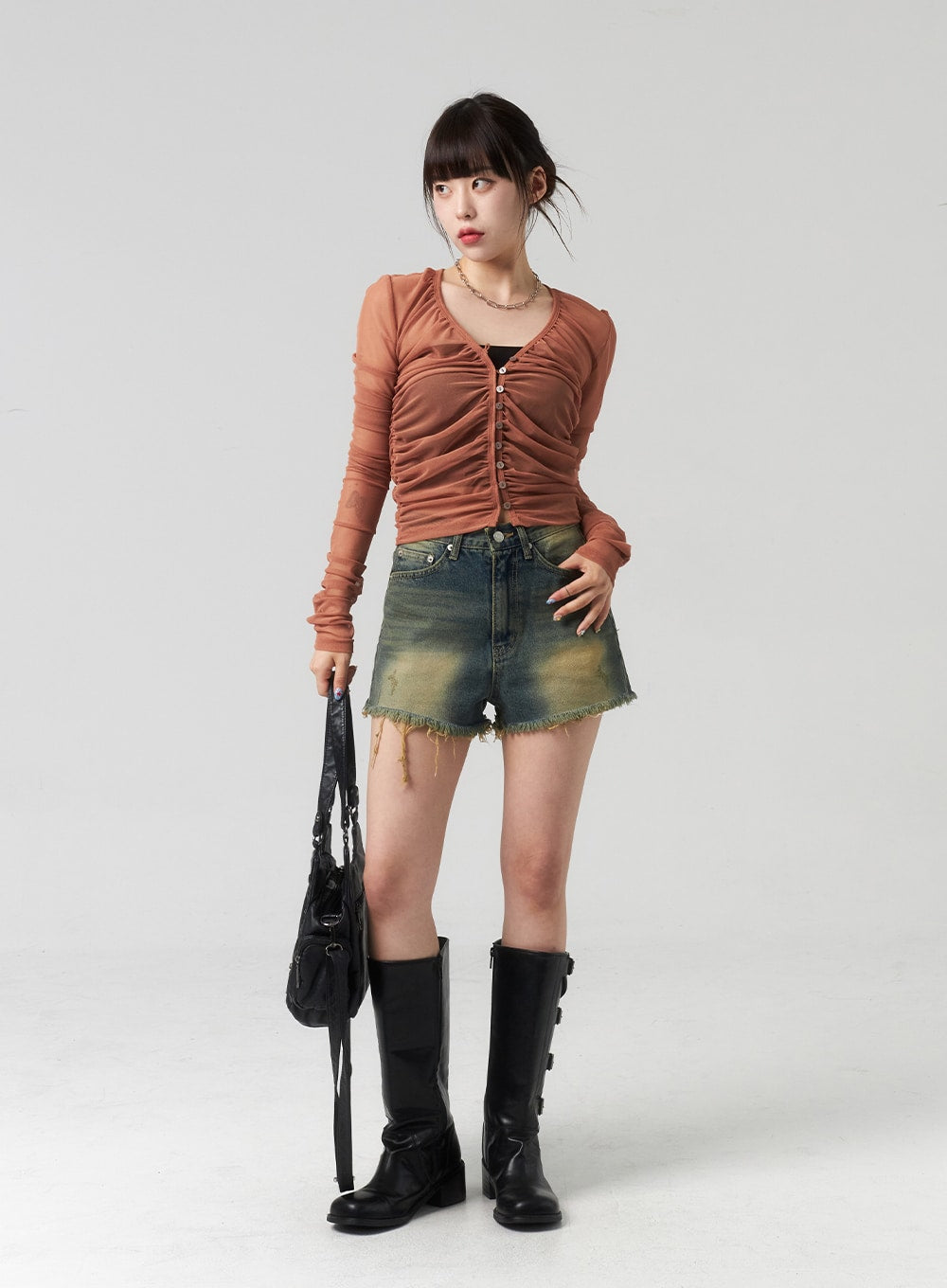 Button Mesh Cardigan CL314