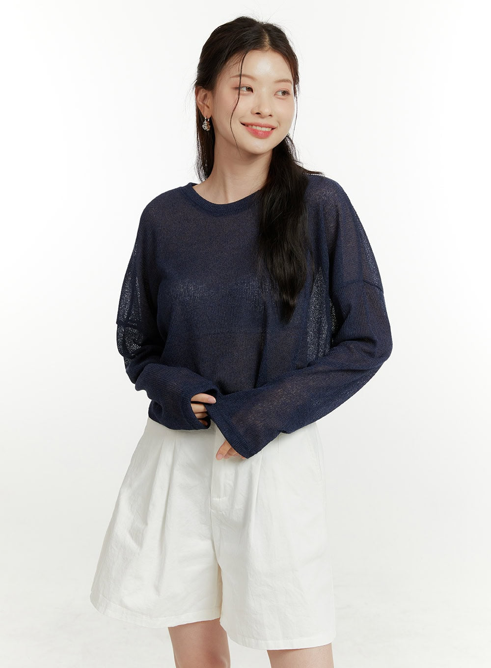 Solid Sheer Long Sleeve Top OU419