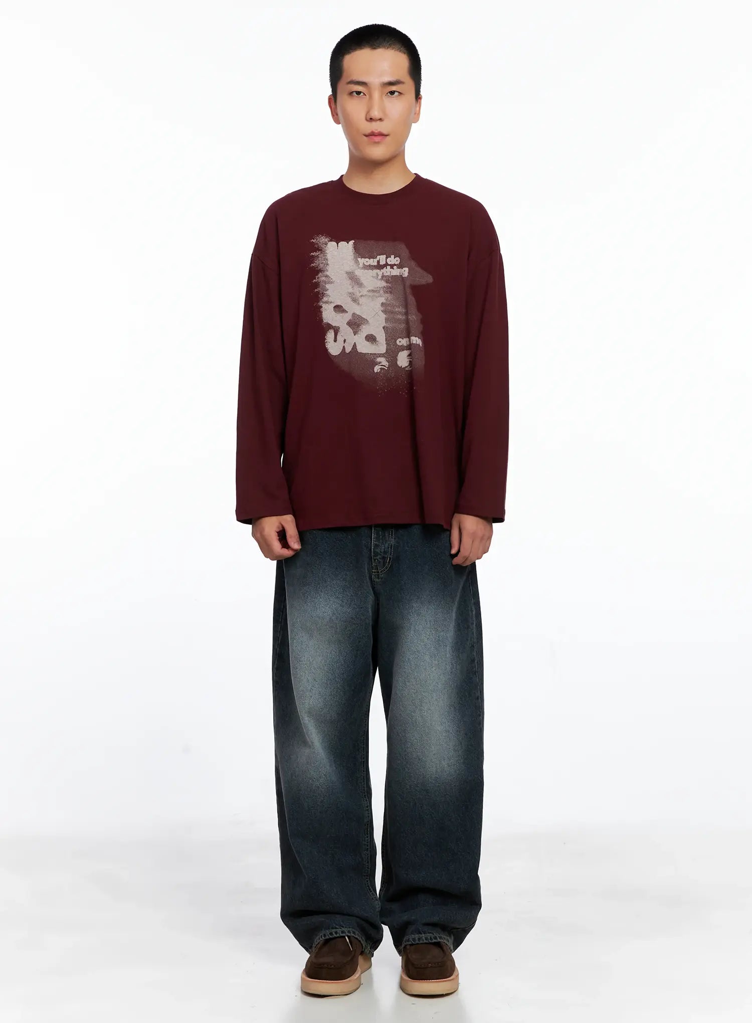 Men's Retro Print Oversized Long Sleeve Shirt IS509