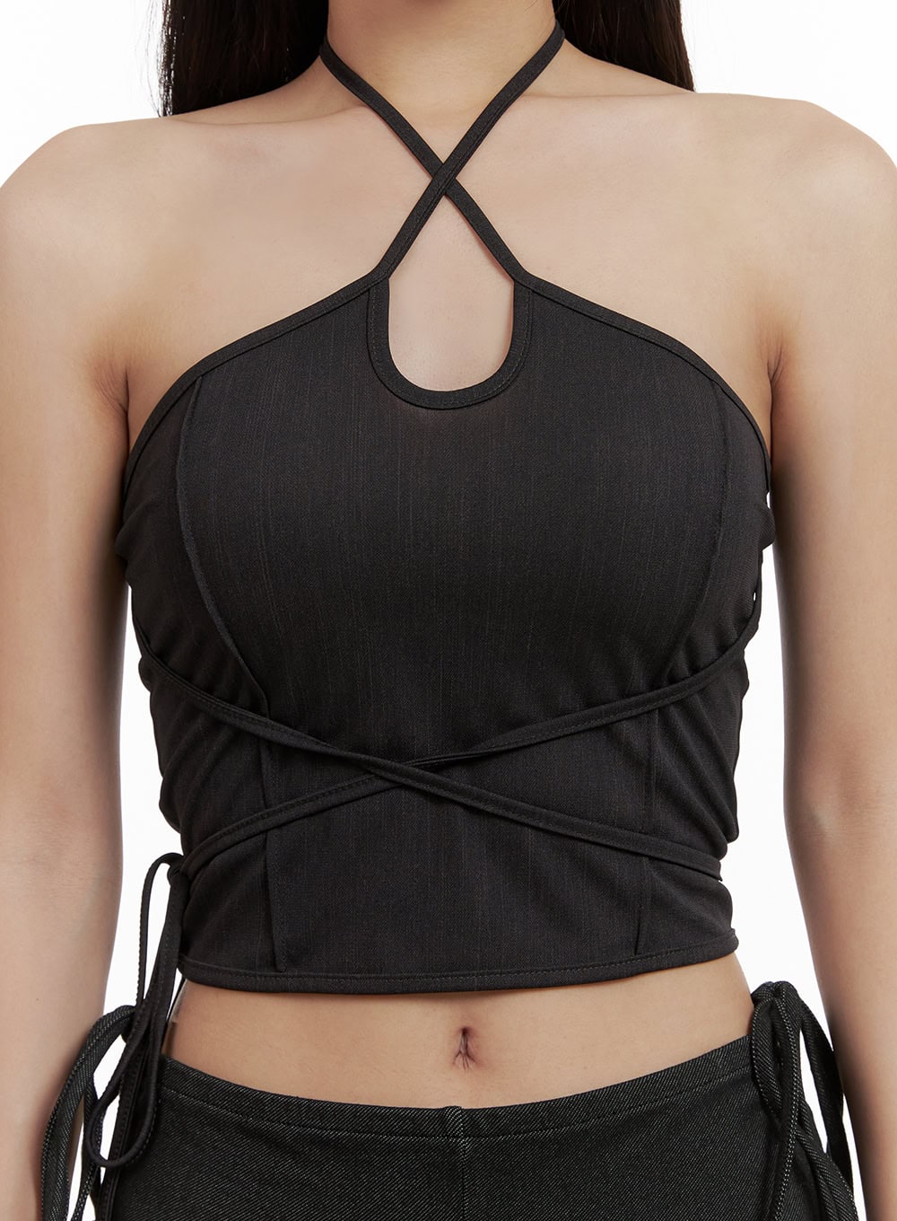 Halter Strap Denim Tank Top CU407