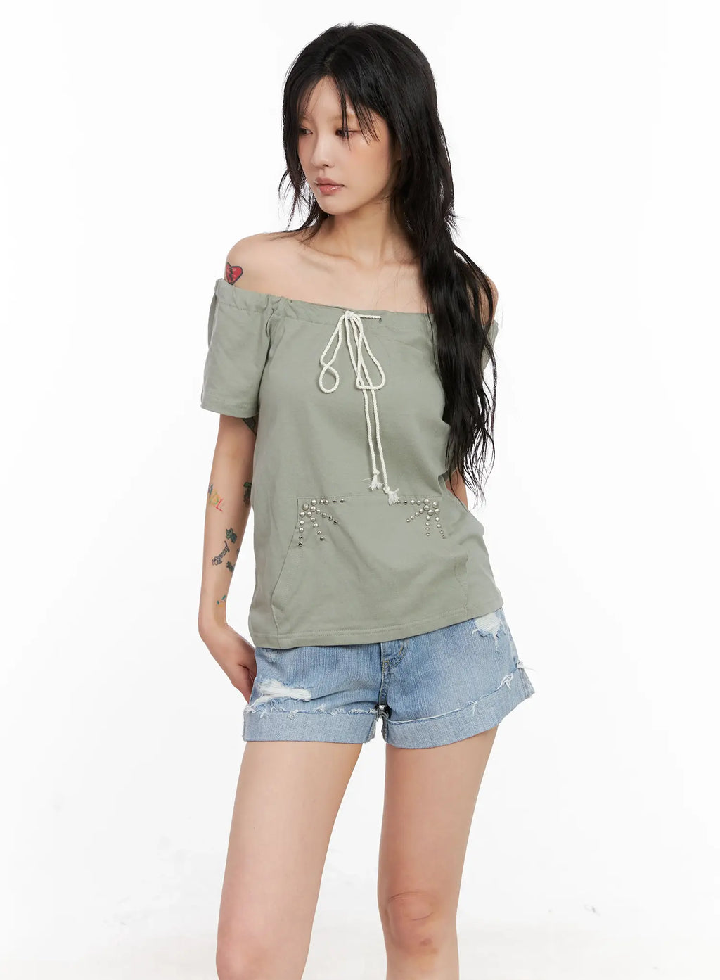 Off-Shoulder Drawstring Top CL528