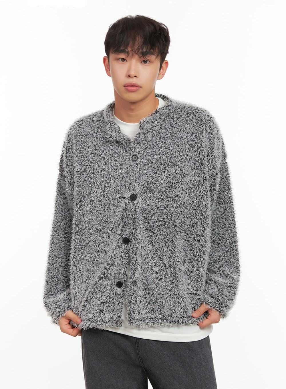 Men's Fuzzy Buttoned Cardigan ID427