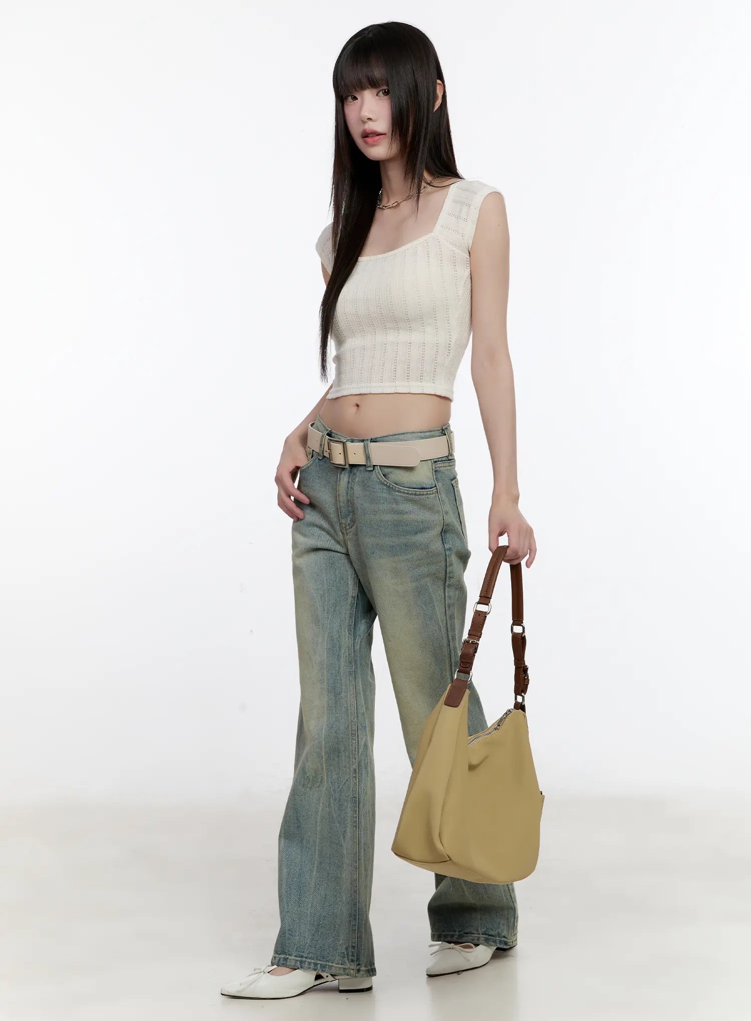 Square-Neck Cap-Sleeve Crop Top CL504