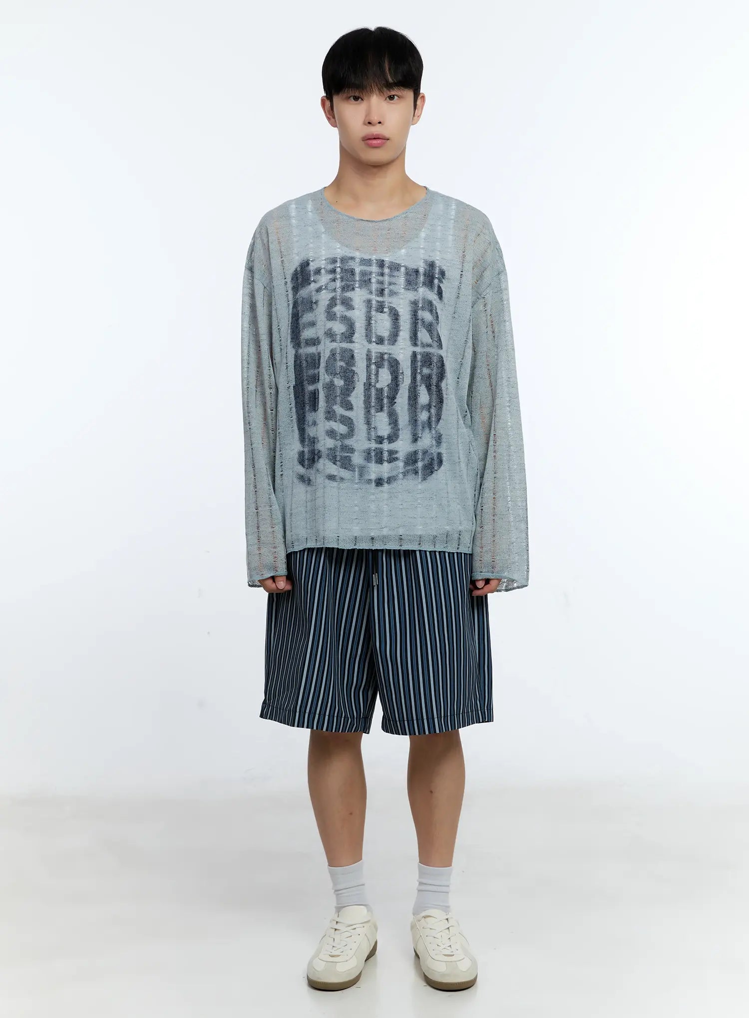 Men's Grunge Oversized Open Knit Sweater IG515