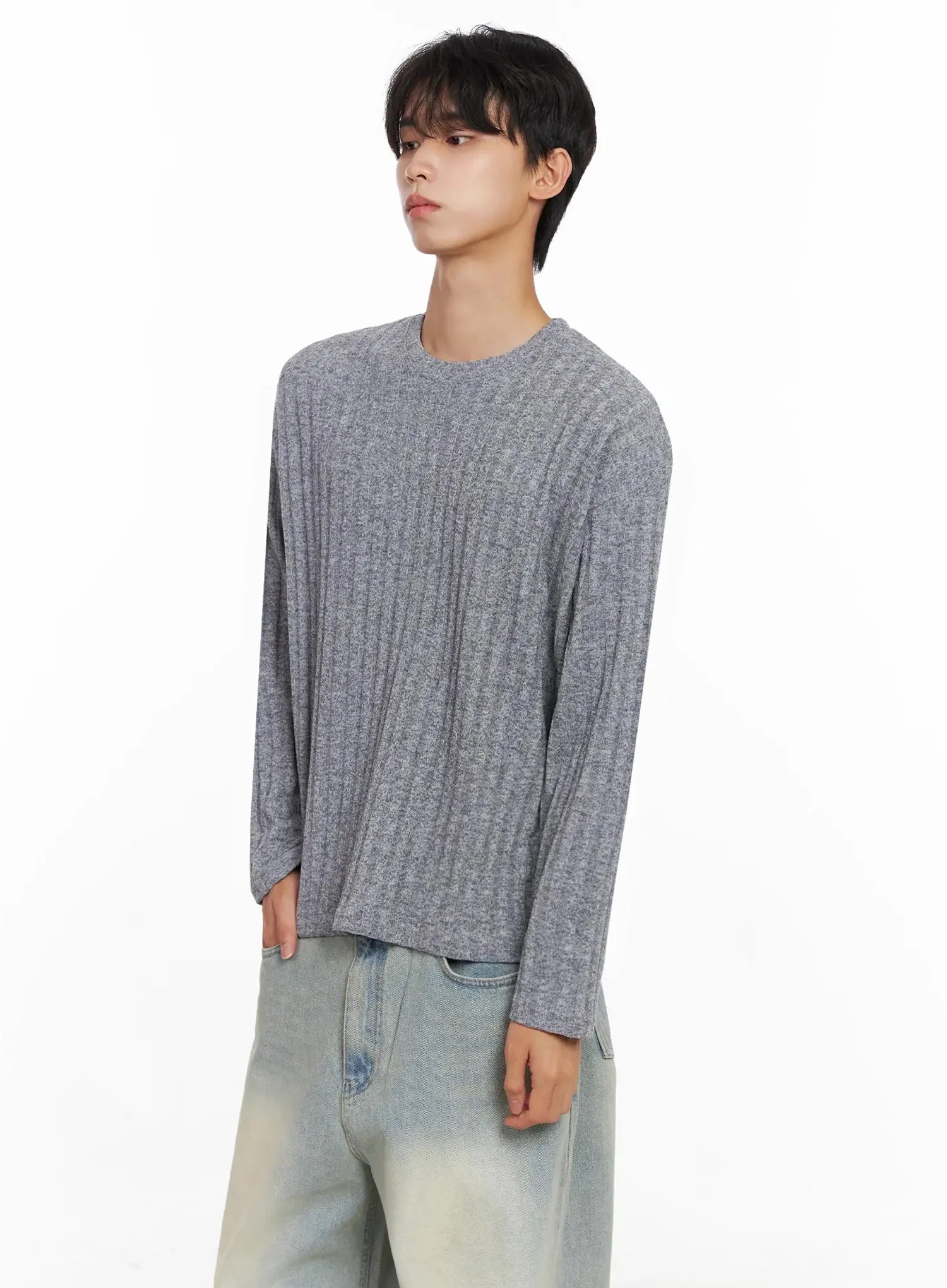 Men's Ribbed Knit Long Sleeve Shirt IO516