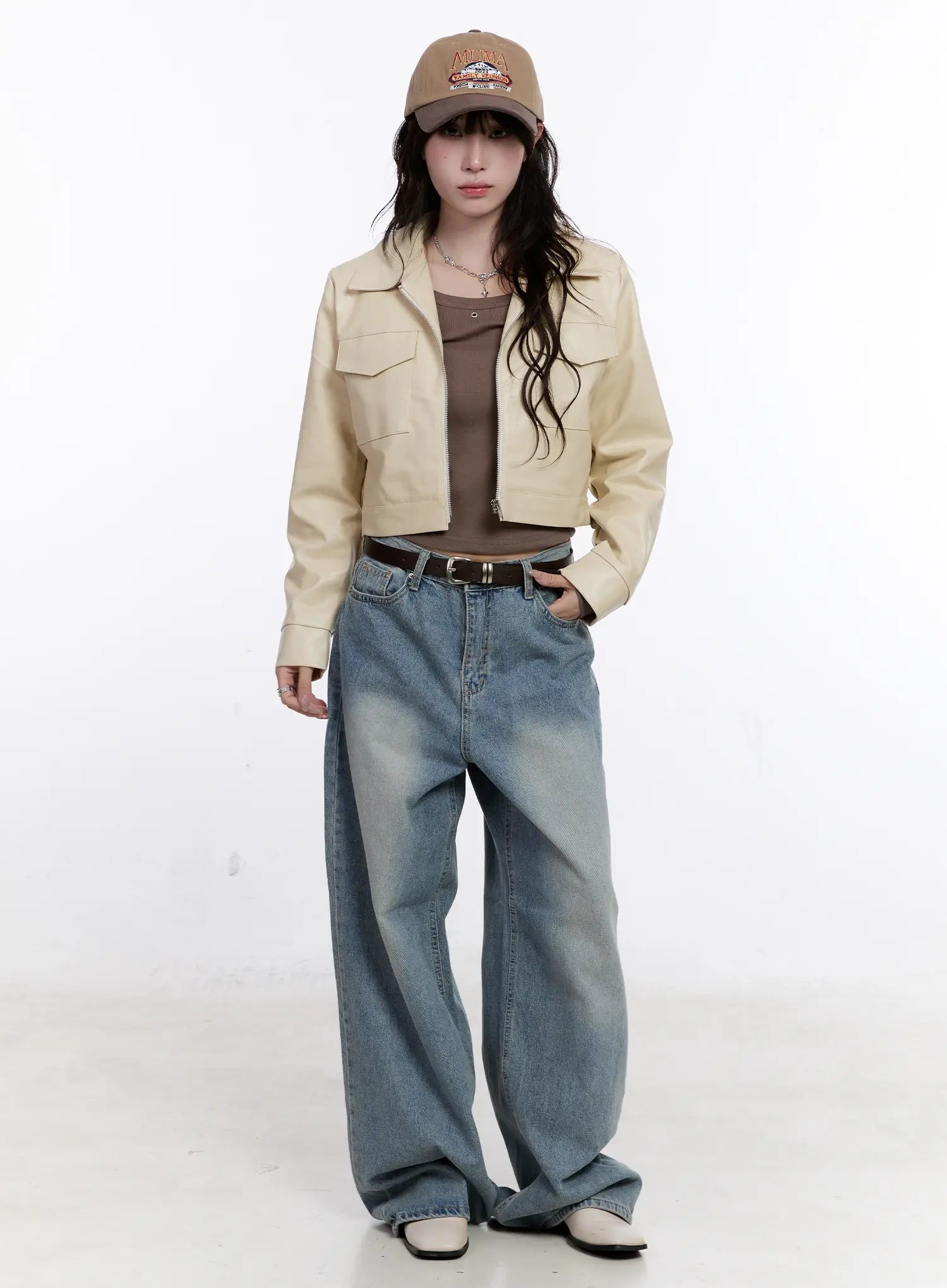 Faux Leather Cropped Zip-Up Jacket CS530