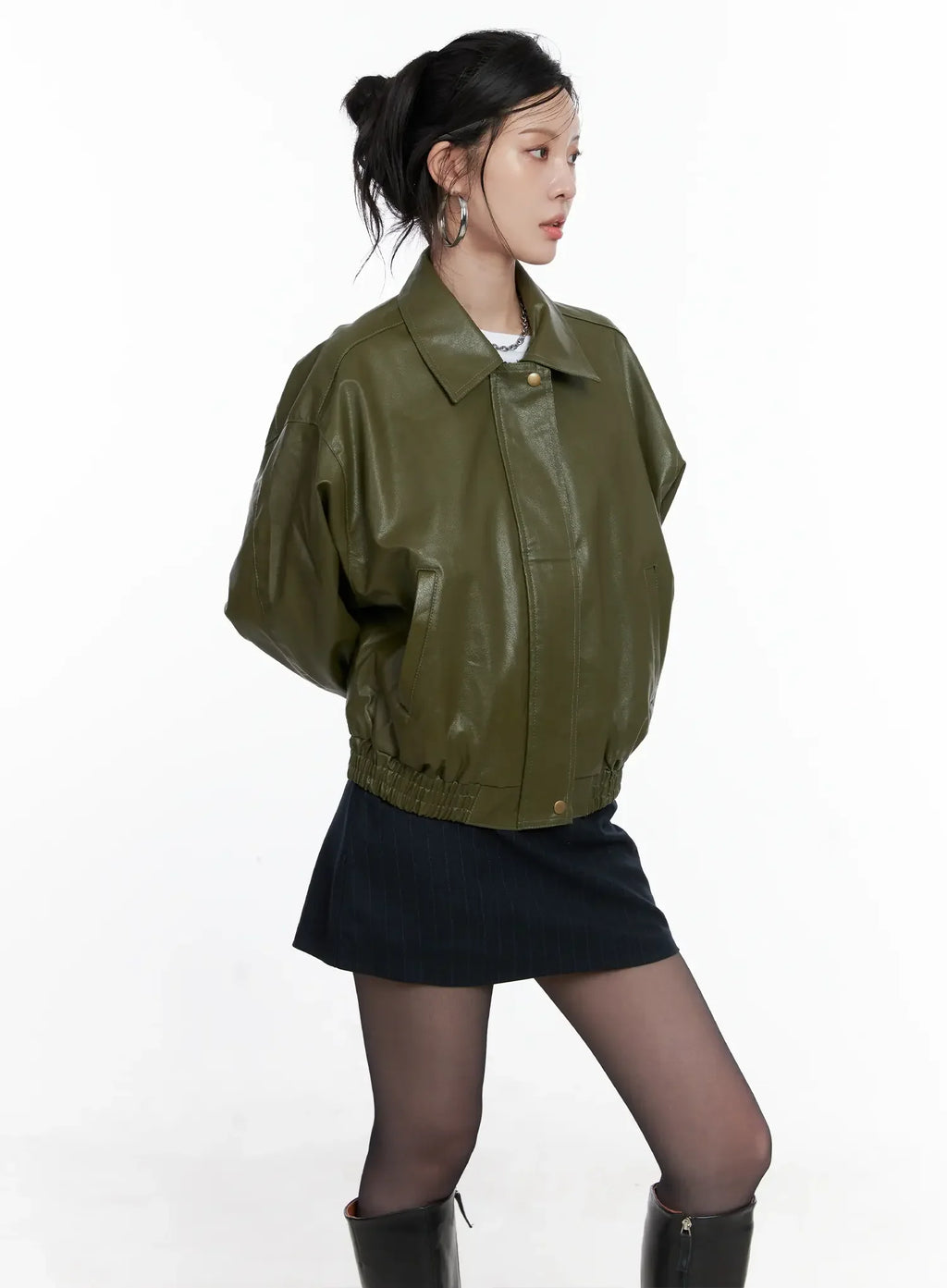 Vegan faux Leather Zip Up Jacket CS512