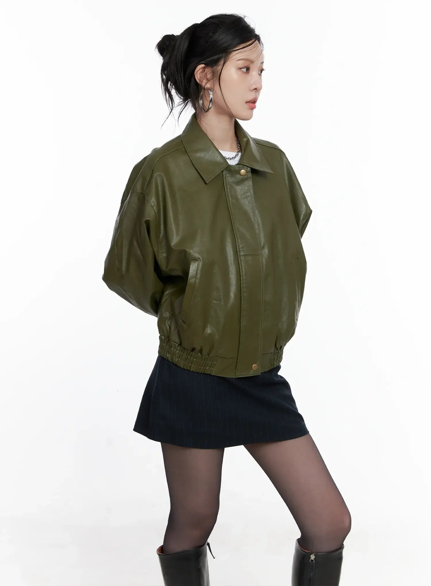 Vegan faux Leather Zip Up Jacket CS512