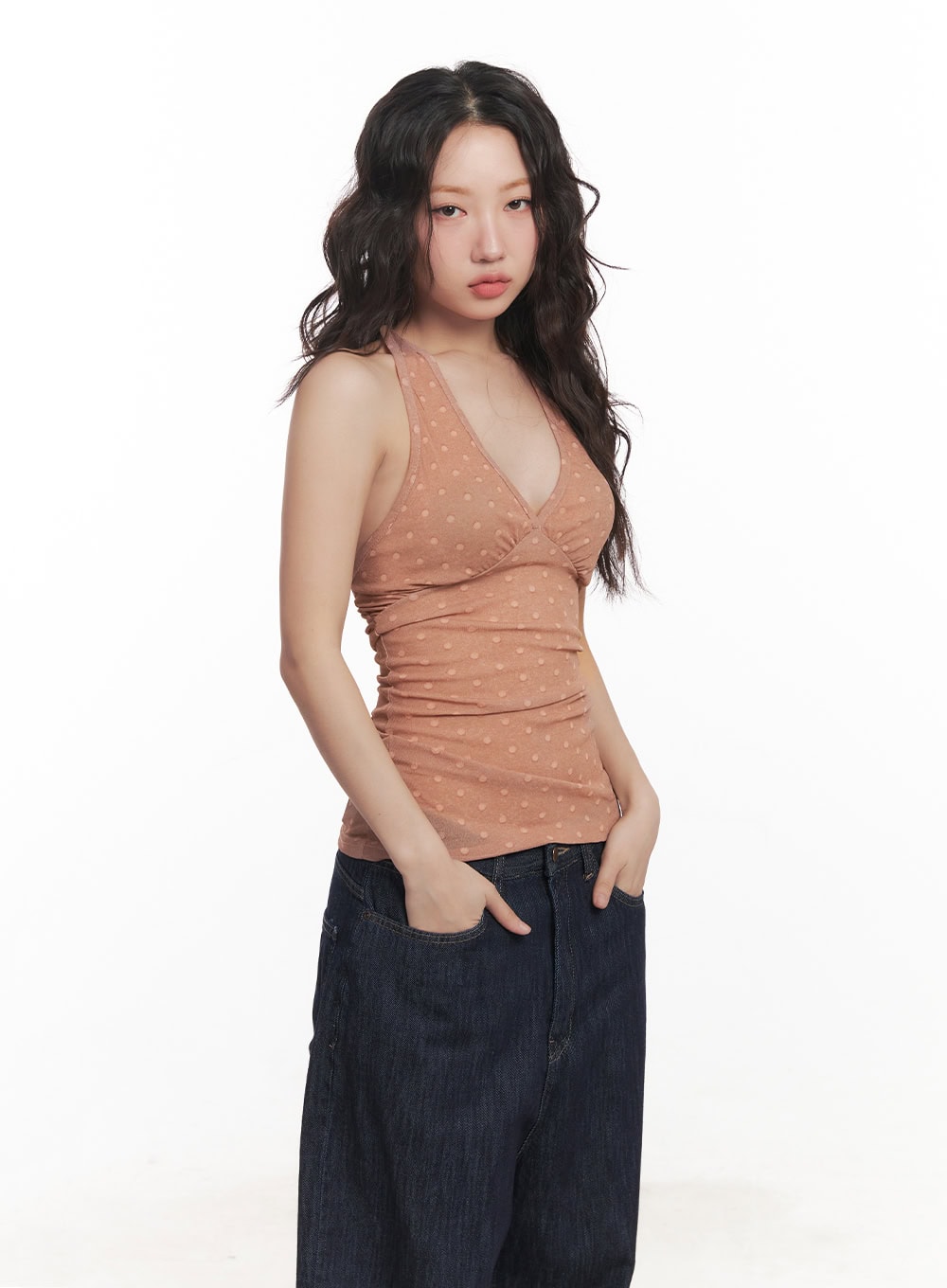 Polkadot Sheer V-Neck Halter Cami Top CA521