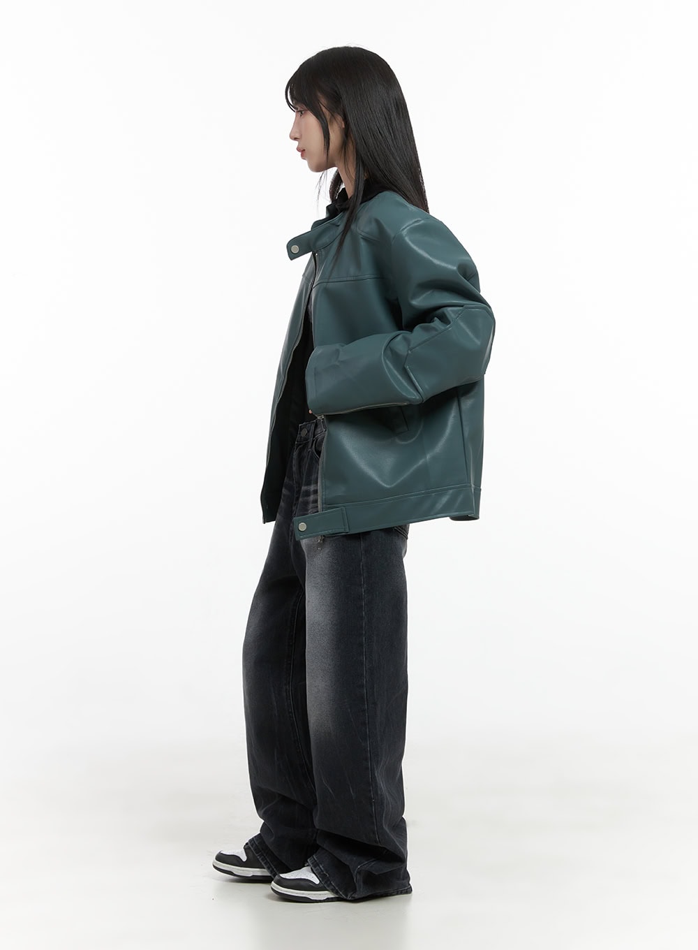 Chic Oversized Zip-Up Faux Leather Jacket CS419