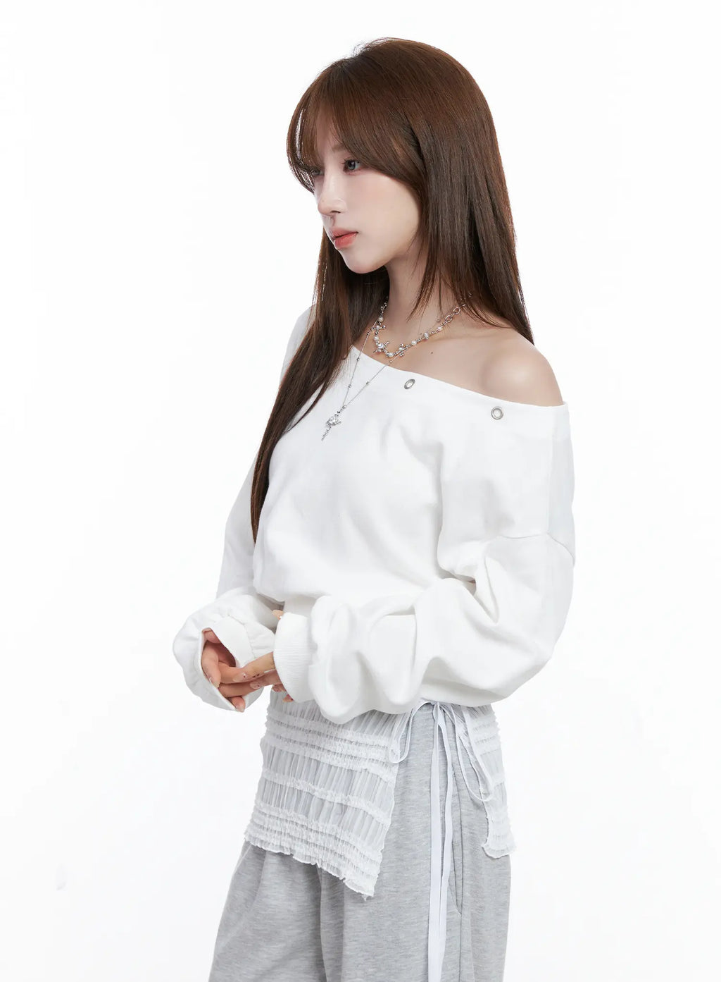 Off-Shoulder Eyelet Sweatshirt CG529