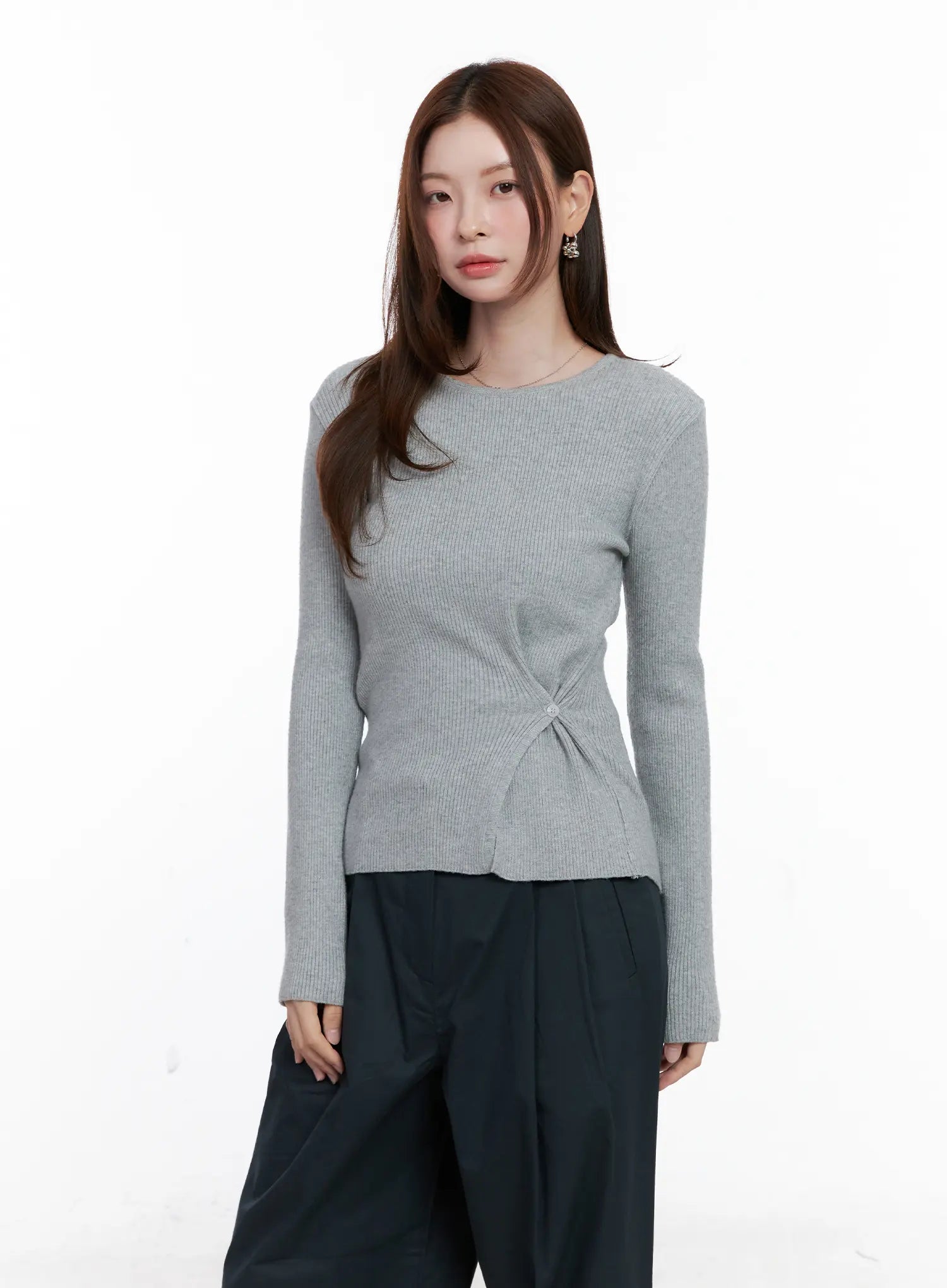 Two-Way Button Side-Slit Knit Top CG521