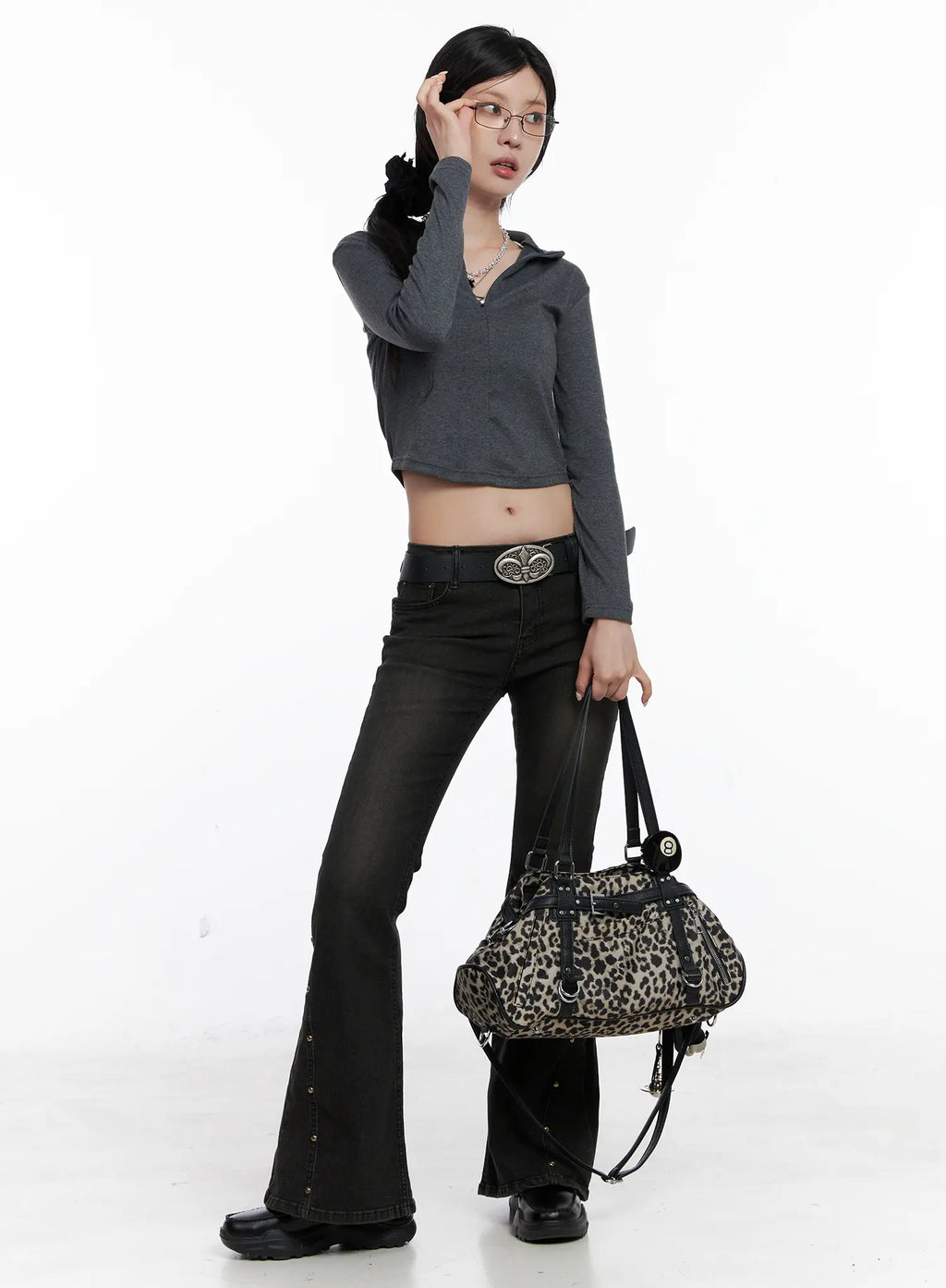 Slim Crop Half Neck Zip-Up Long Sleeve Tee CS512