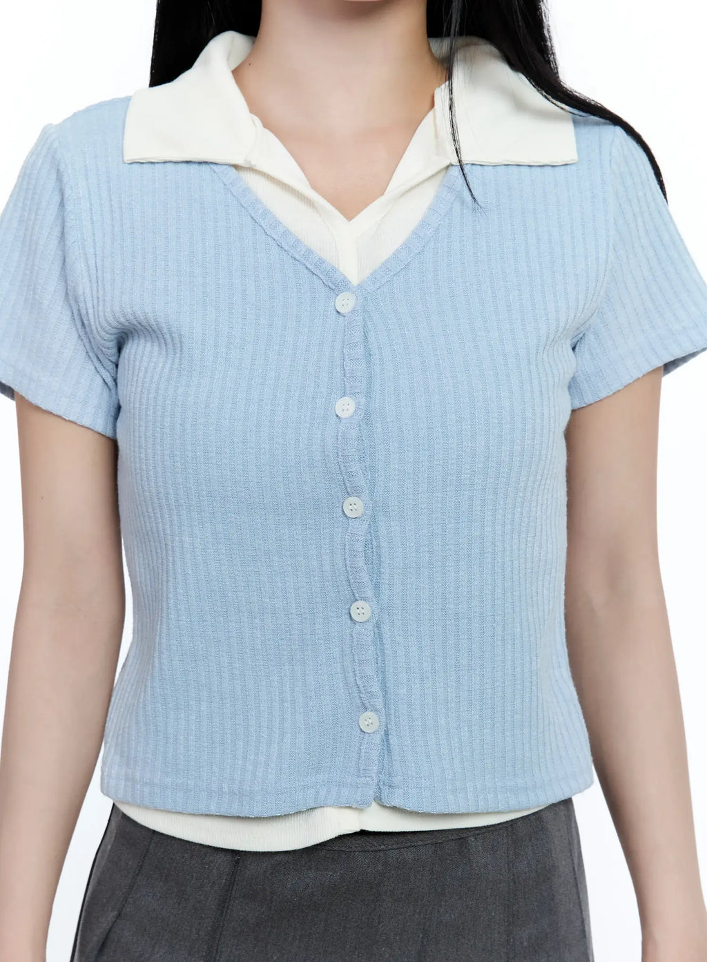 Layered-Collar Cardigan Tee CG511