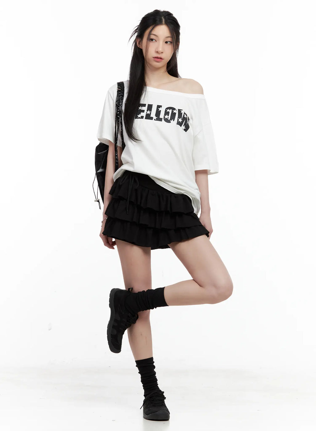 Graphic Off-Shoulder Oversized Tee CL501