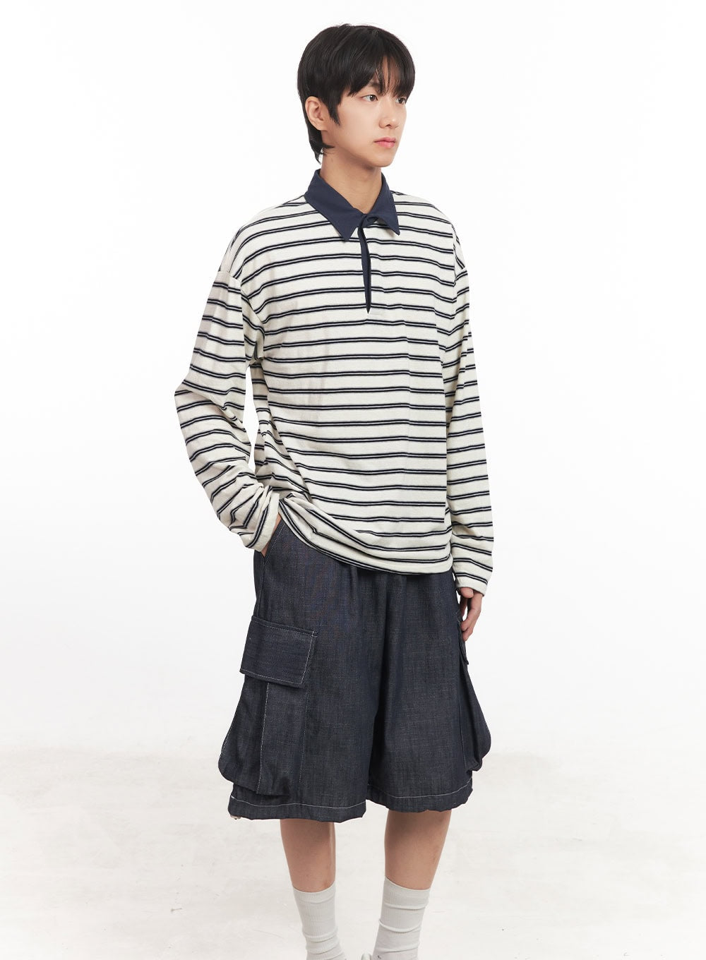 Men's Striped Long Sleeve Polo Shirt IA511