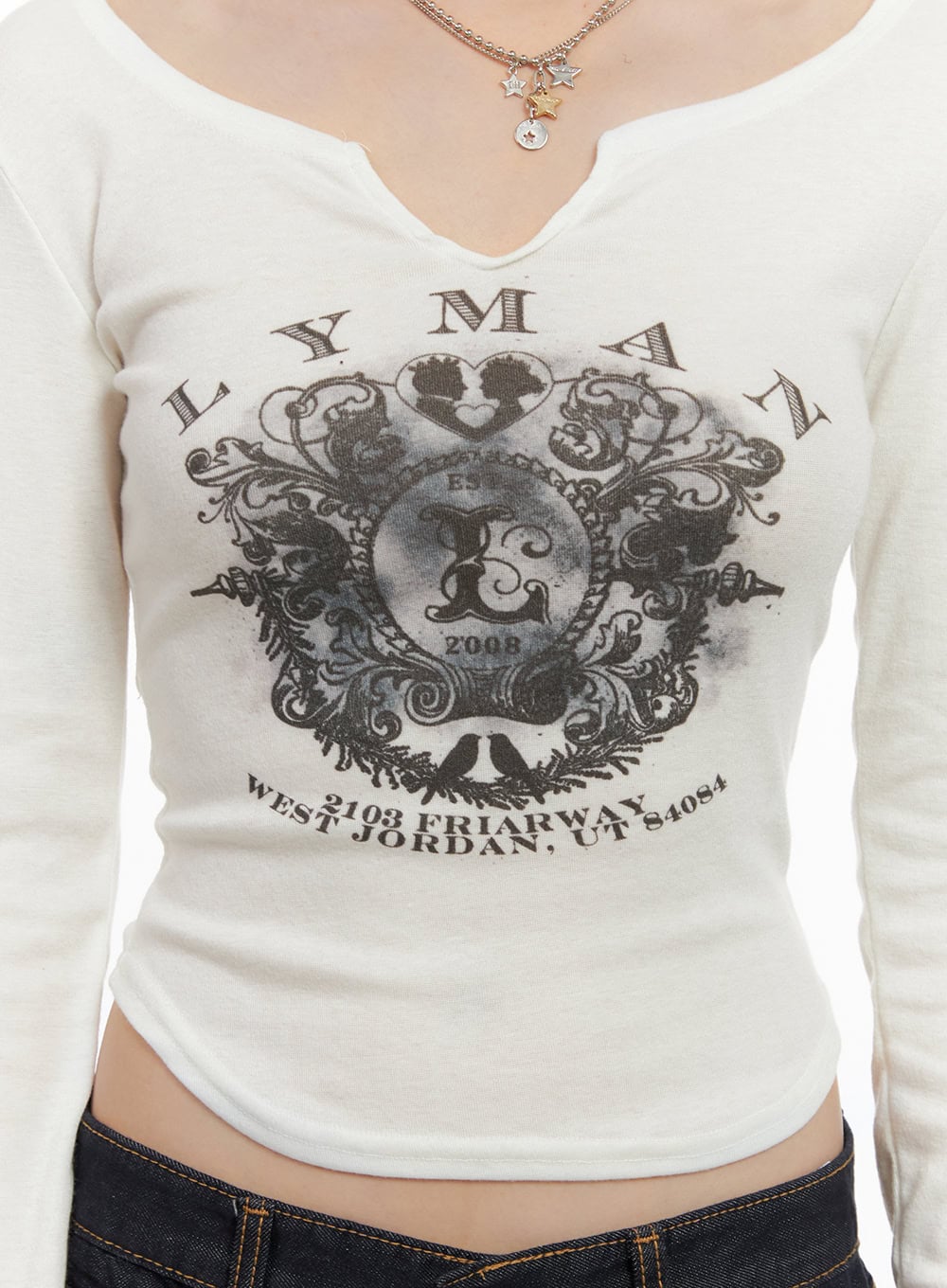 Graphic Slim-Fit Long-Sleeve Crop Top CJ502