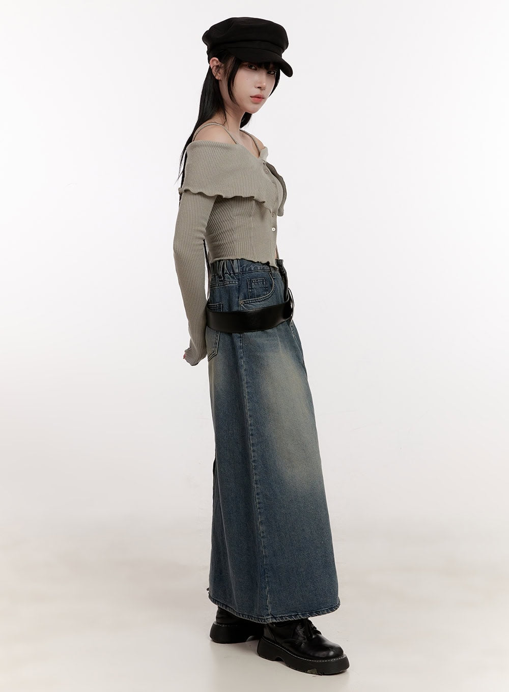 Strapped Off-Shoulder Long-Sleeve Crop Top CJ529