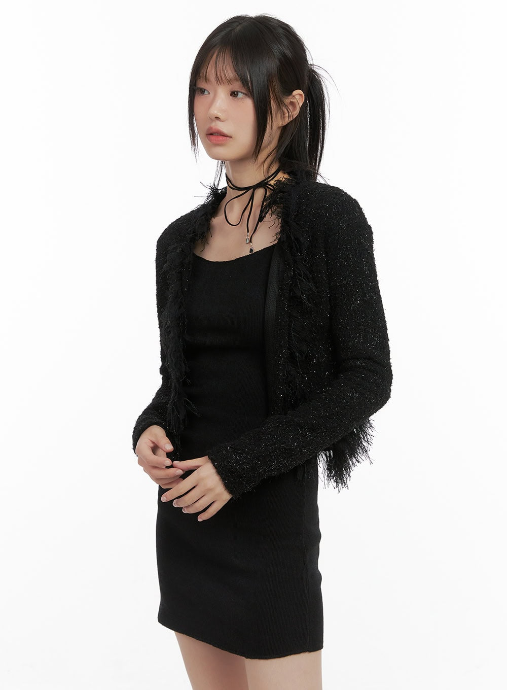 Tassel Accent Cropped Cardigan CS412