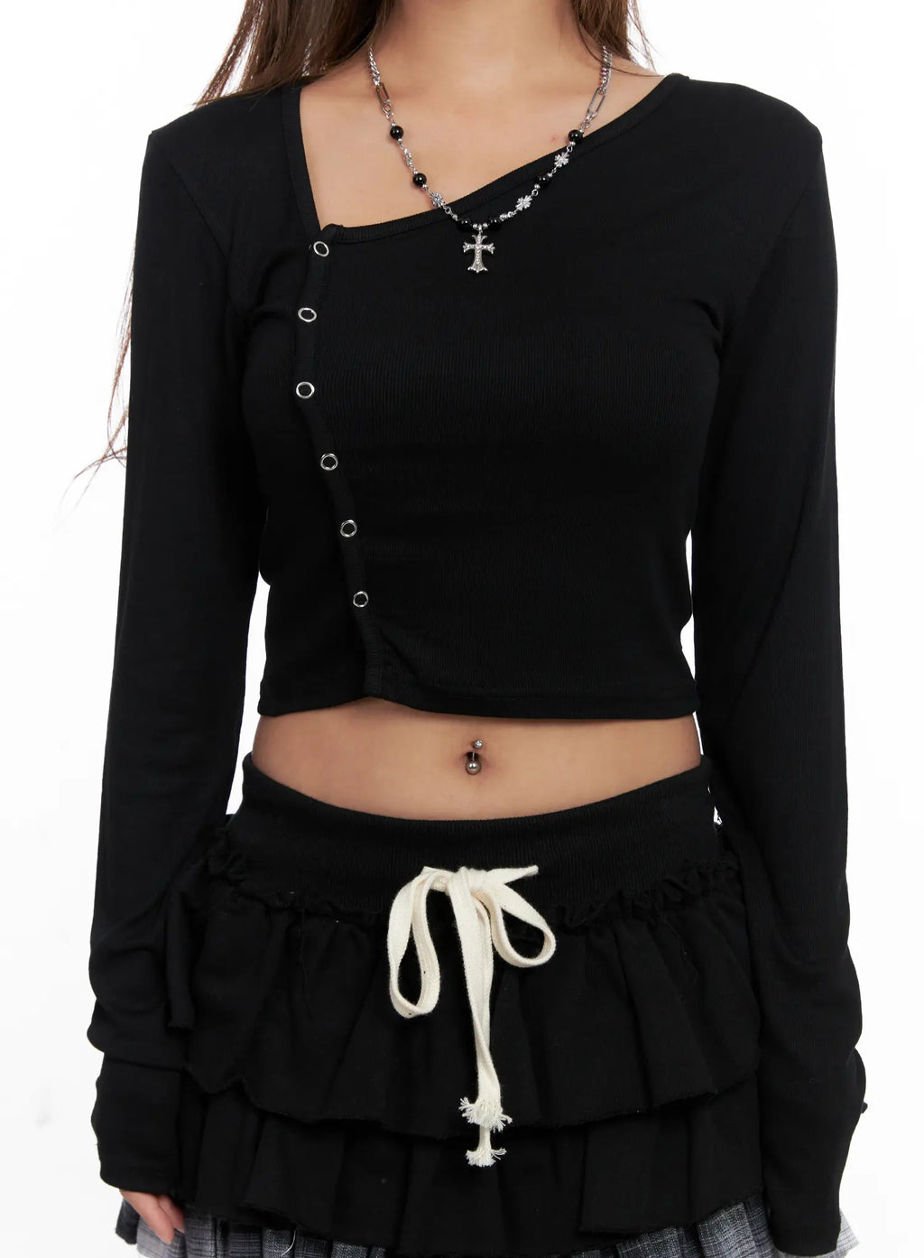 Asymmetric Button Ribbed Crop Top CS524