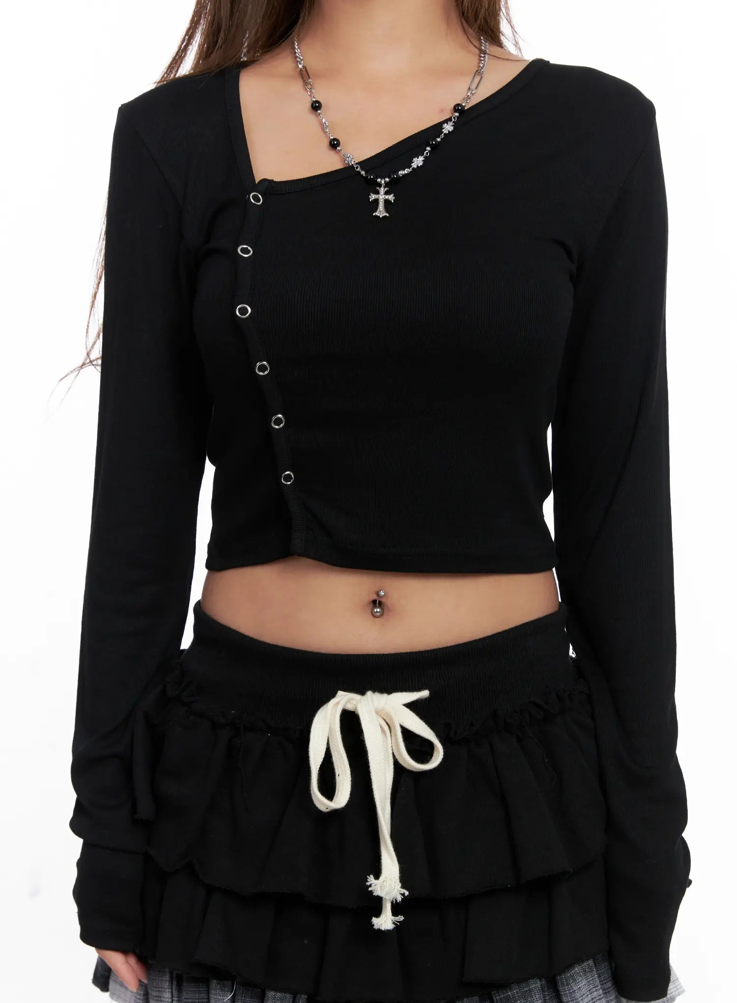 Asymmetric Button Ribbed Crop Top CS524