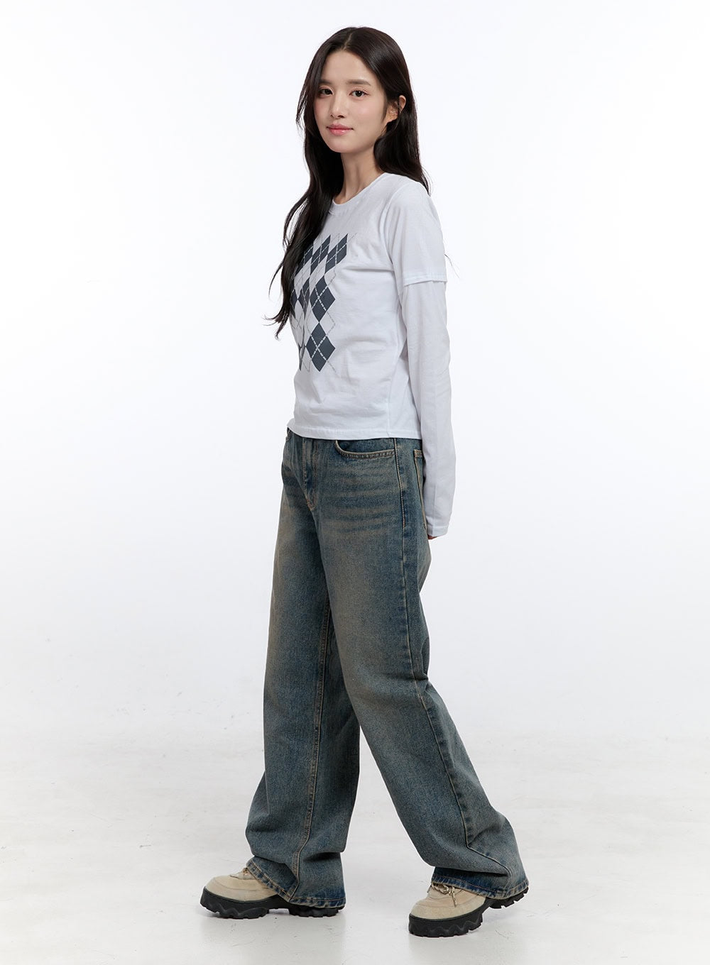 Argyle Print Long Sleeve Top ON418