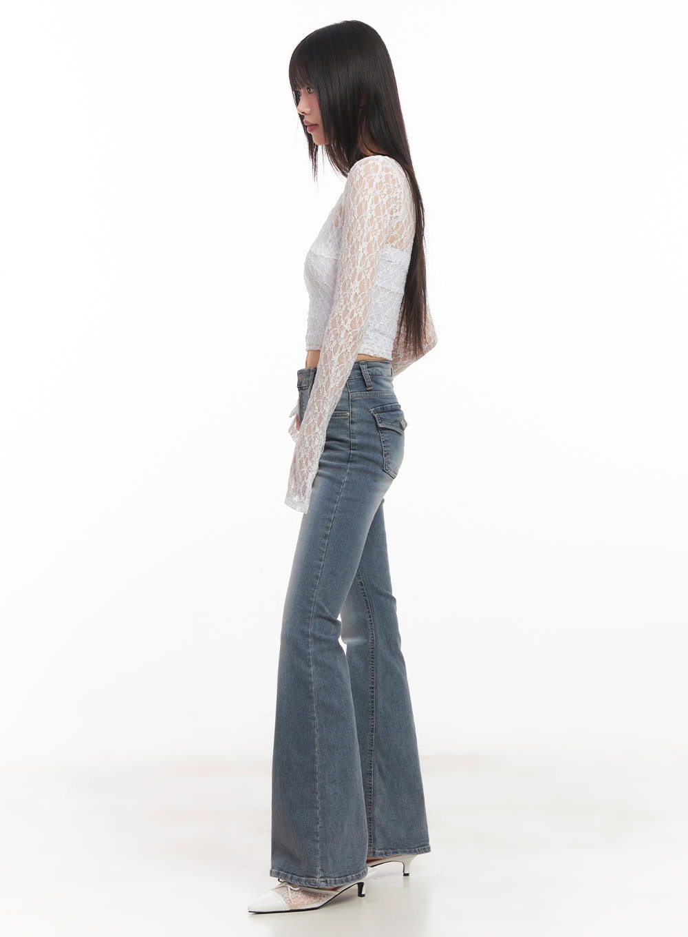 Sheer Lace Long-Sleeve Crop Top CA522