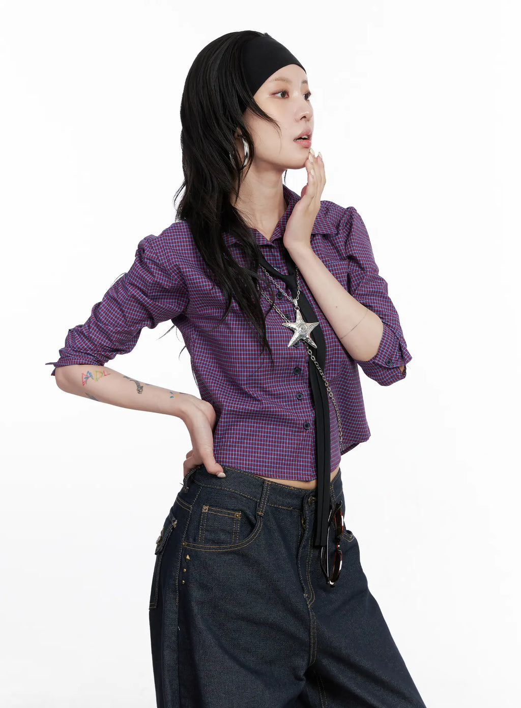 Cropped Plaid Button Up Shirt CS512