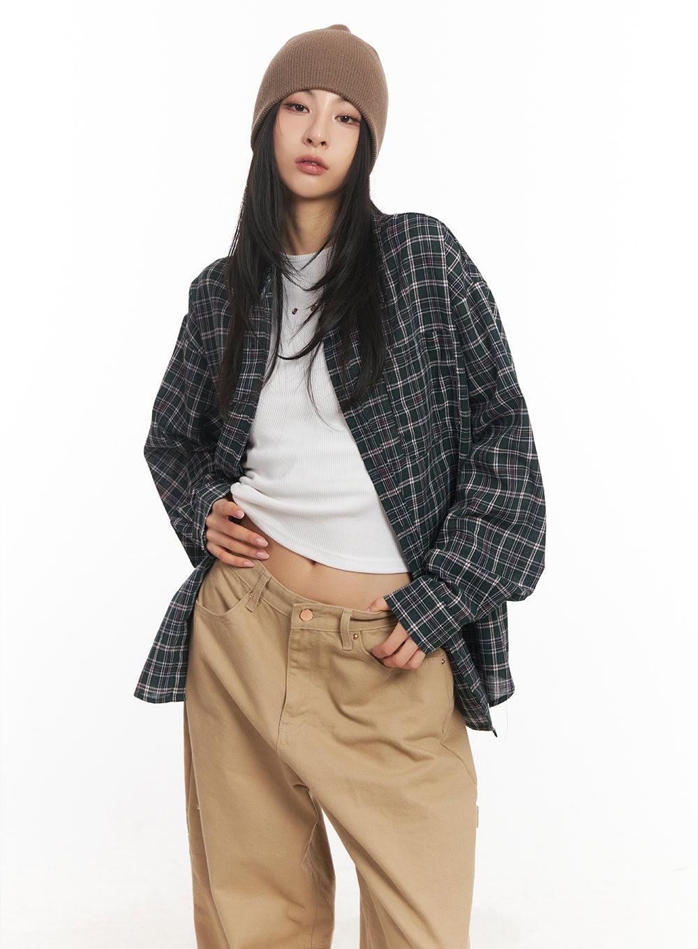 Oversize Checkered Collared Shirt CA504