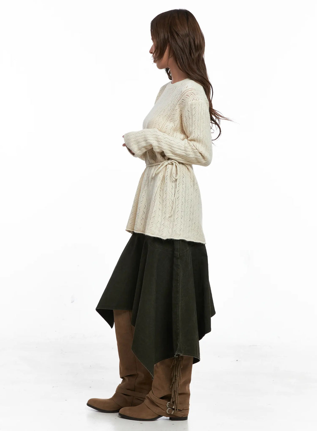 Vintage Wash Asymmetric Midi Skirt CO513