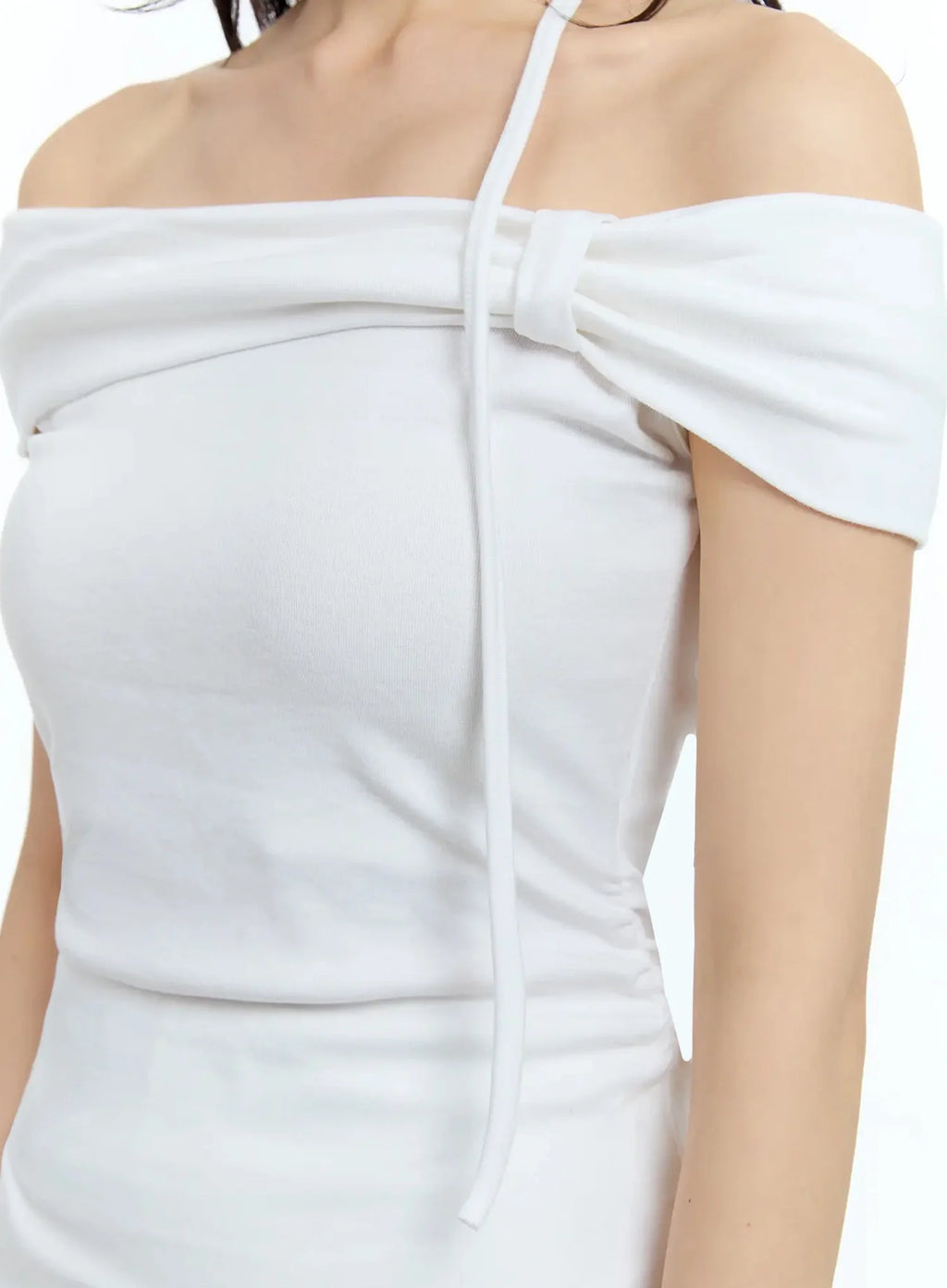 Ribbon Off-Shoulder Tee with Scarf Set IU524