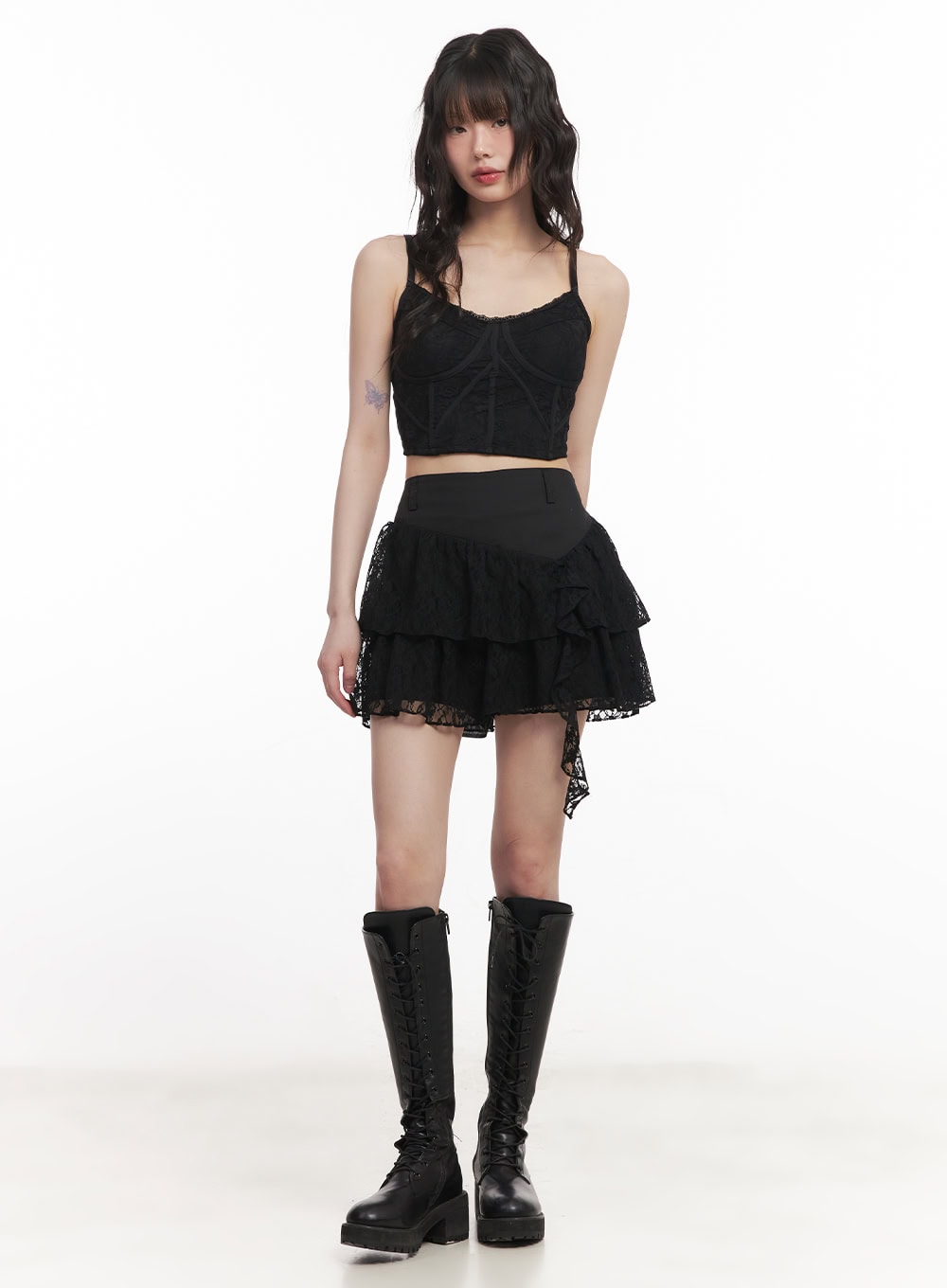 Asymmetric Lace Ruffle Mini Skirt CM519