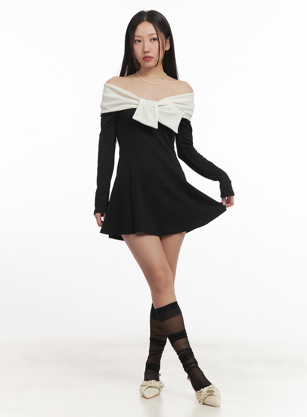 A-Line Ribbon Off-Shoulder Mini Dress CF520