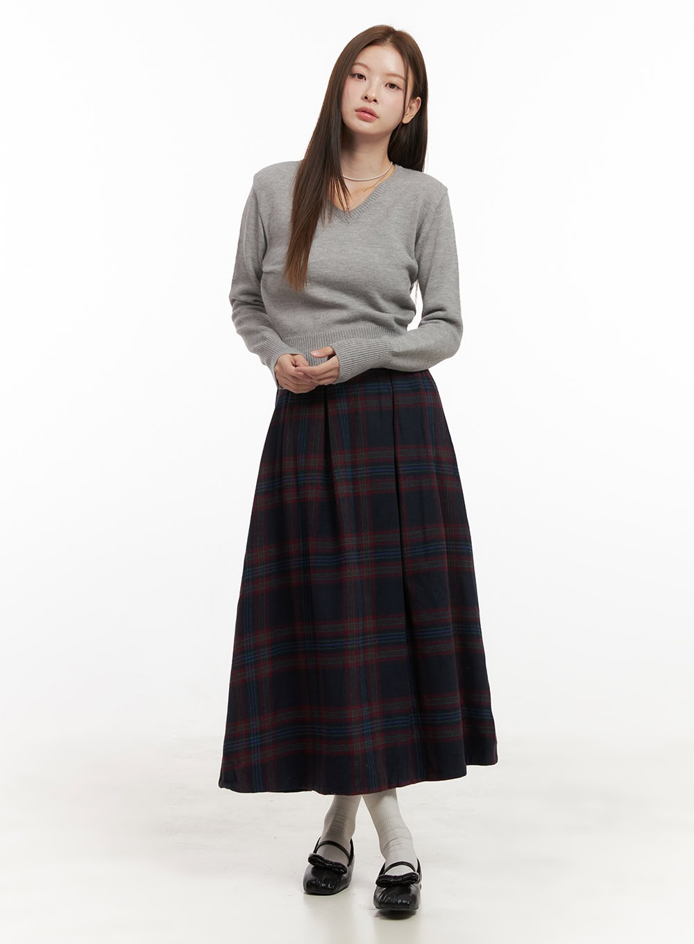 Wool Blend Checked Maxi Skirt OD418