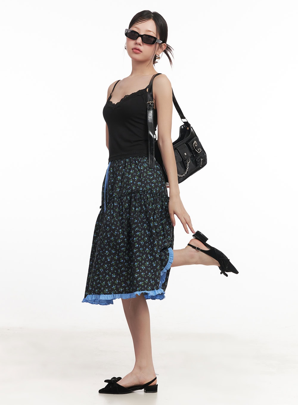 Picnic Floral Flare Midi Skirt IM528