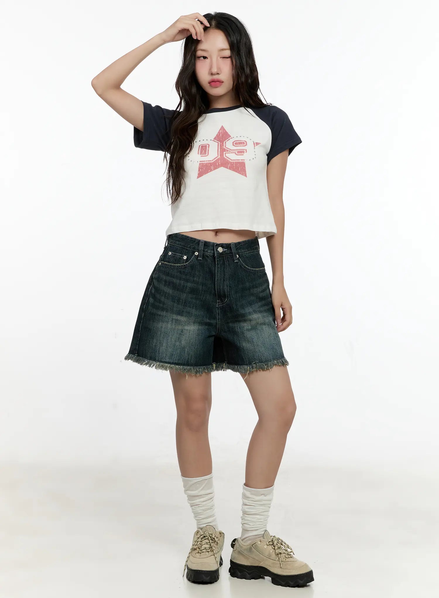 Distressed Hem Denim Shorts CL531
