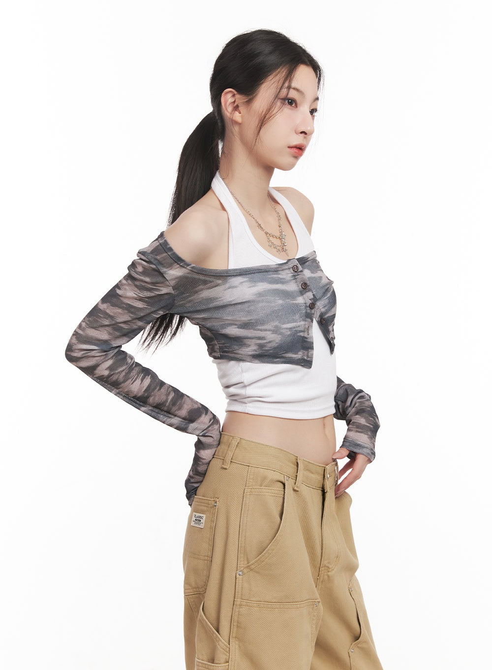 Camo Print Super Crop Cardigan CM517