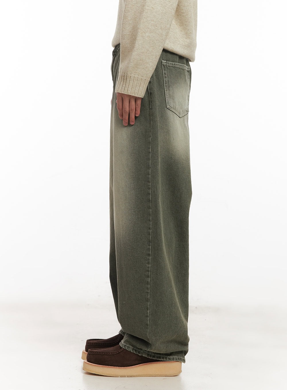 Men's Wide-Fit Washed Jeans (Dark Green) IM519