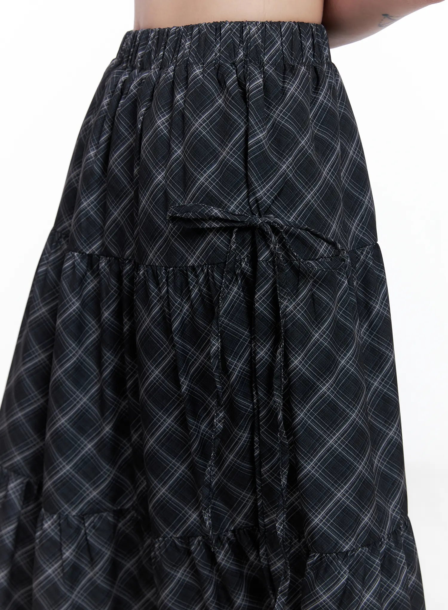 Plaid Maxi Skirt with Ribbon Details CG529