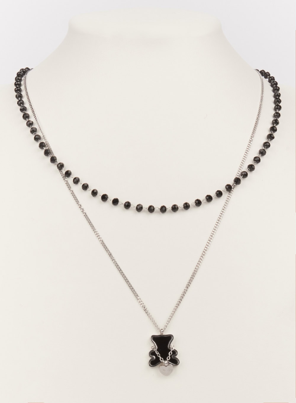 Flat Bear Double Layer Necklace (Black) IM531