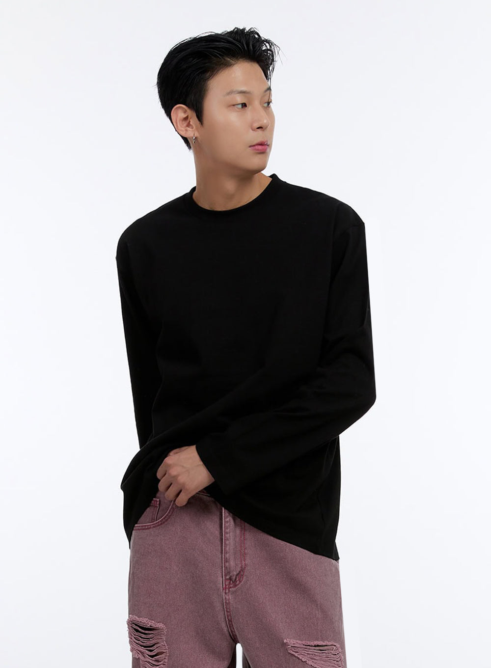 Men's Soft Round Neck Long Sleeve T-Shirt IO428