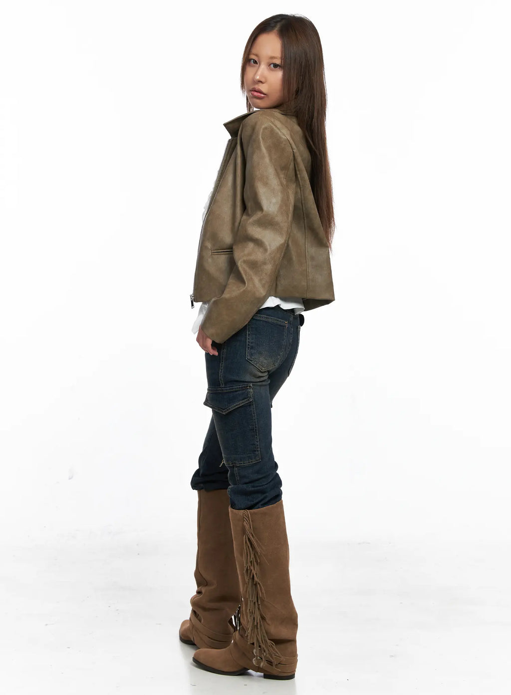 Cropped Faux Leather Jacket CO513