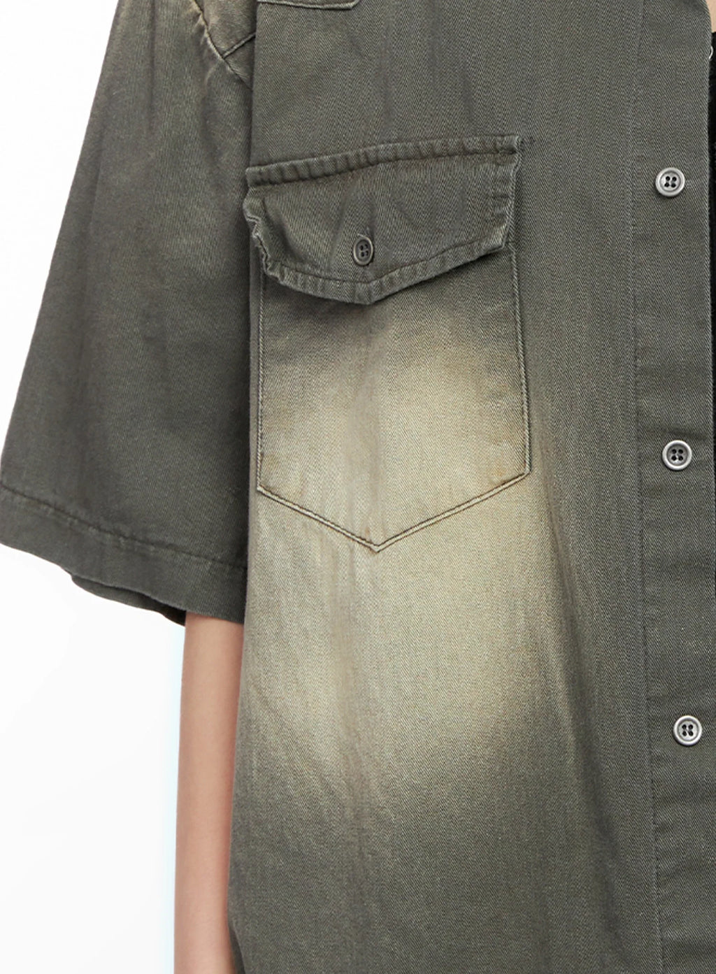 Washed Short-Sleeve Button-Up Shirt IG508