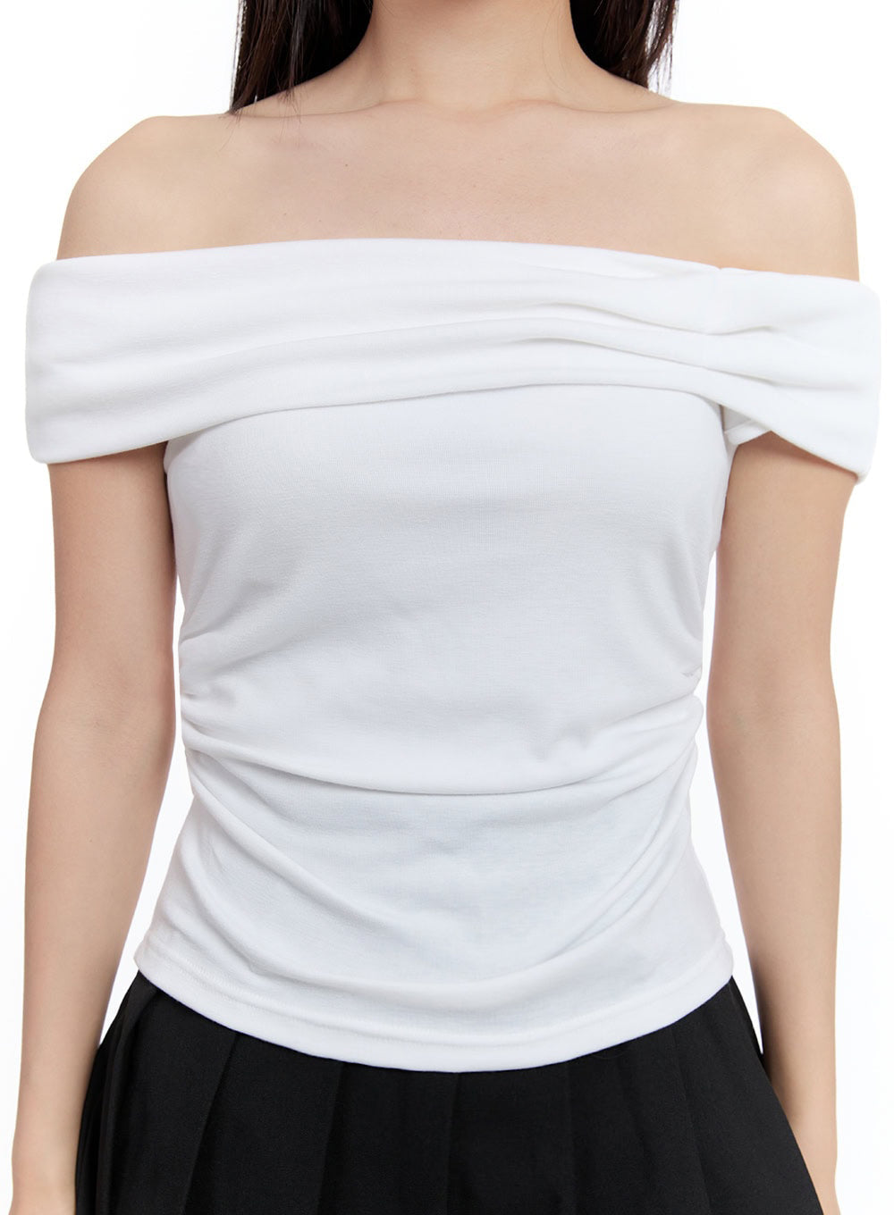 Ribbon Shirred Off-Shoulder Top IU503