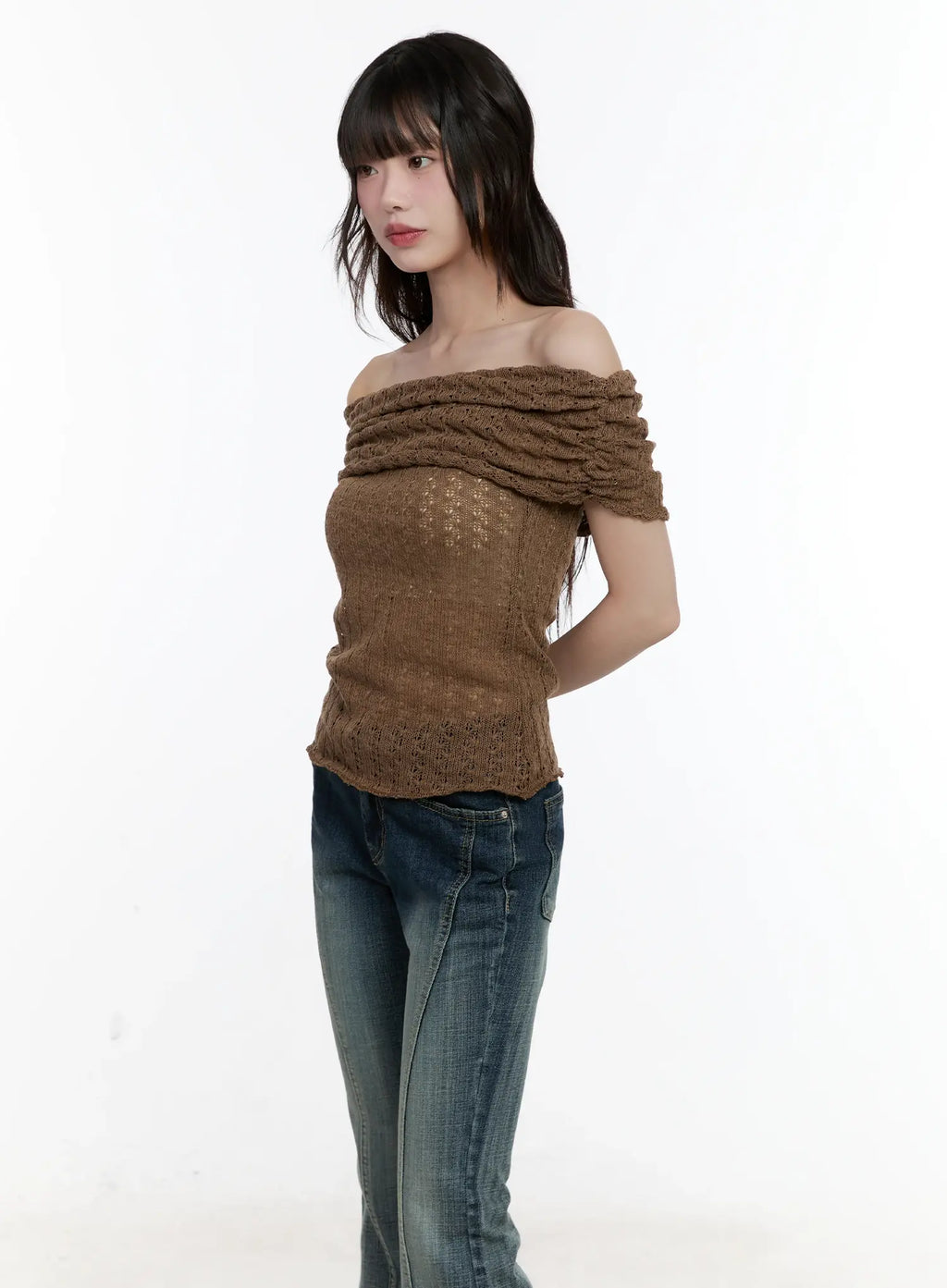 Shirred Off-Shoulder Knit Top CL504