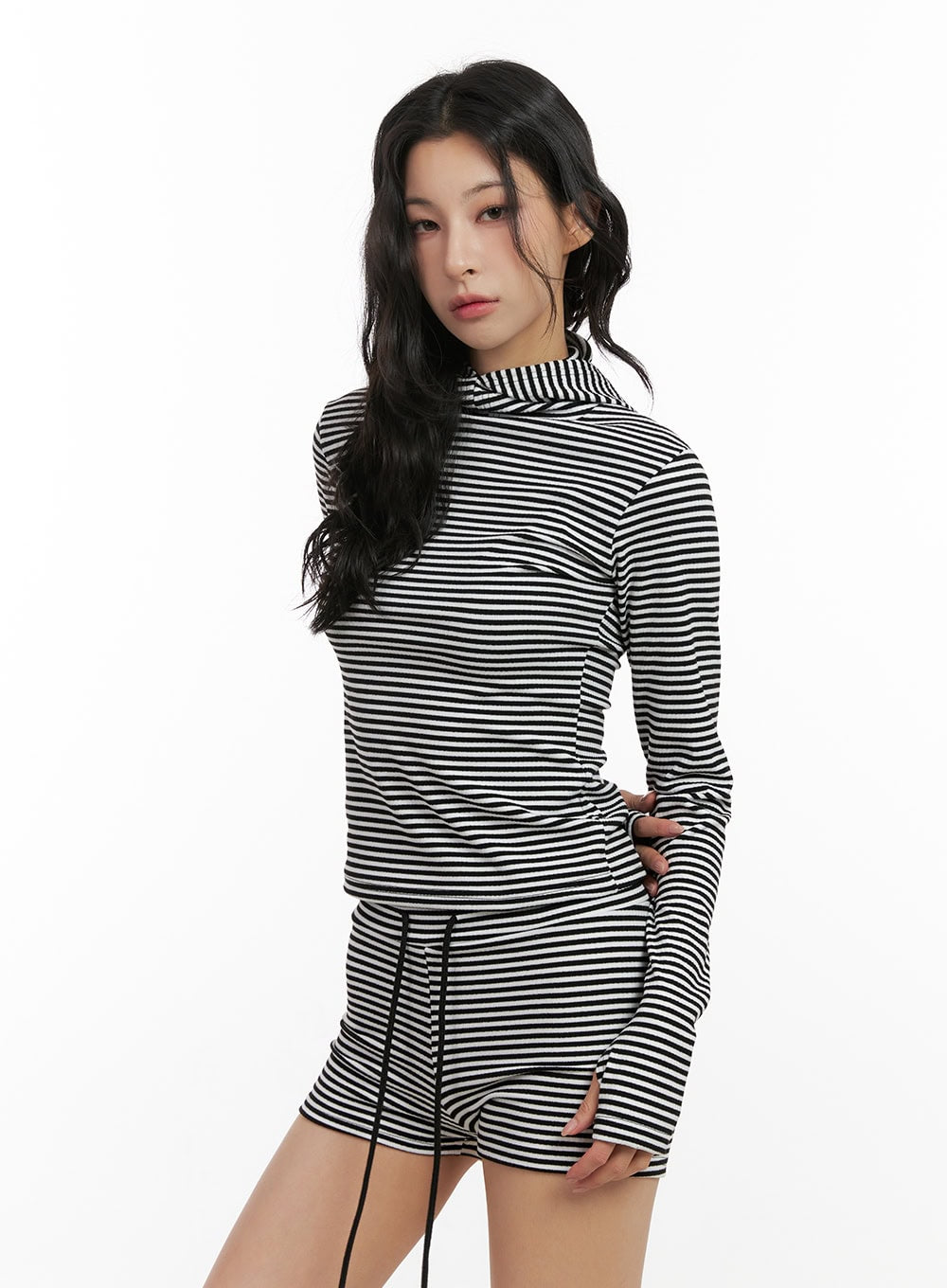 Striped Slim-Fit Hooded Top CN416